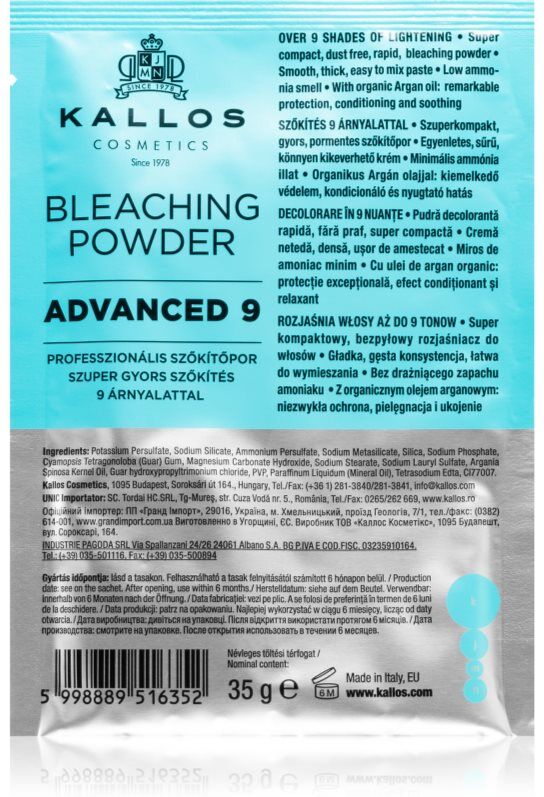 Kallos Bleaching Powder Advanced 9 poudre de décoloration et mèches 35 g