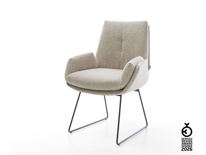 Esszimmerstuhl Clea-Flex Webstoff Soft Beige Kufengestell Schwarz, Esszimmerstühle