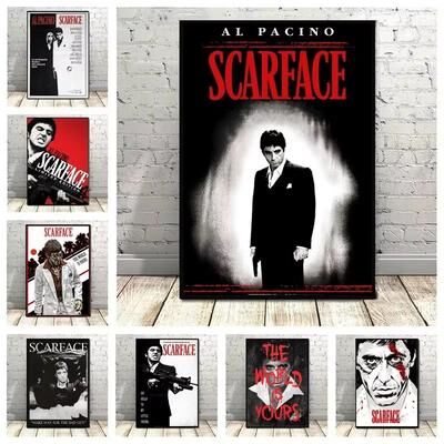 Inspired Finds Scarface Tony Montana Canvas Poster Gangster Movie Wall Art Print black And White 19.69x27.56in No Frame