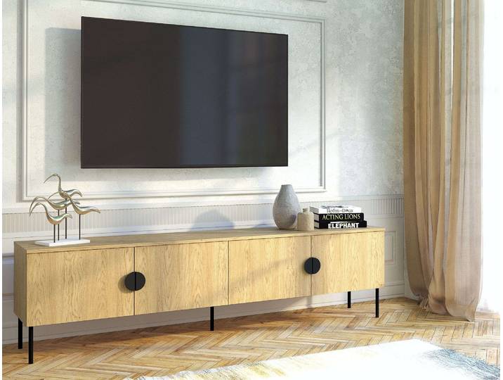 Lowboard HOME AFFAIRE BELLOT TV-Schrank mit 2 Türen, Masse B/T/H: 160/40/53,6 cm , beige (natur), B:200cm H:53,6cm T:40cm, Melamin, Sideboards, Lowboard, in baltischer Eichenfarbe, mit holzähnlicher Struktur