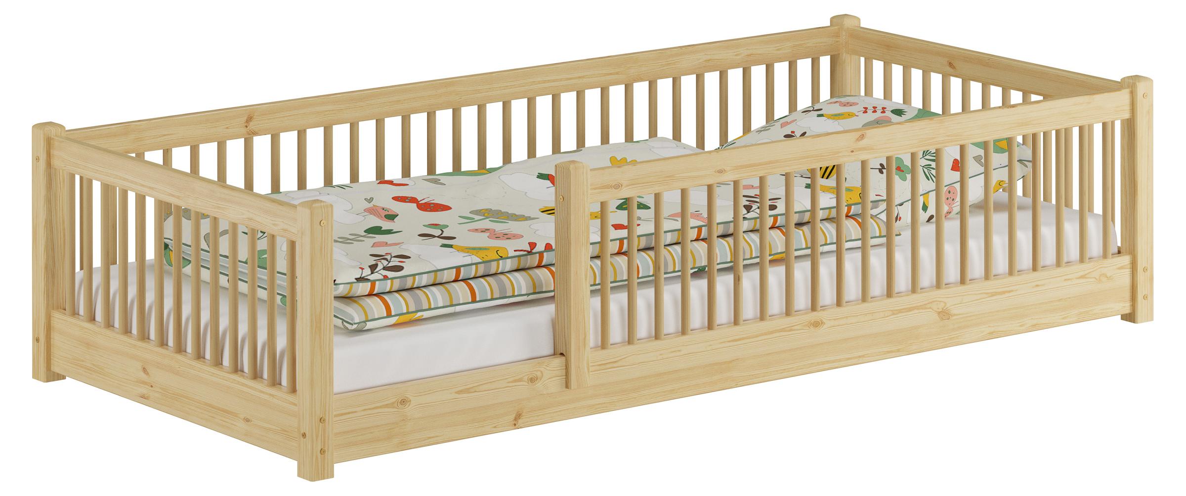 Kinderbett niedriges Bodenbett Kiefer natur 90x200 Kleinkinder Laufstall ähnlich V-60.65-09ohne Zubehör