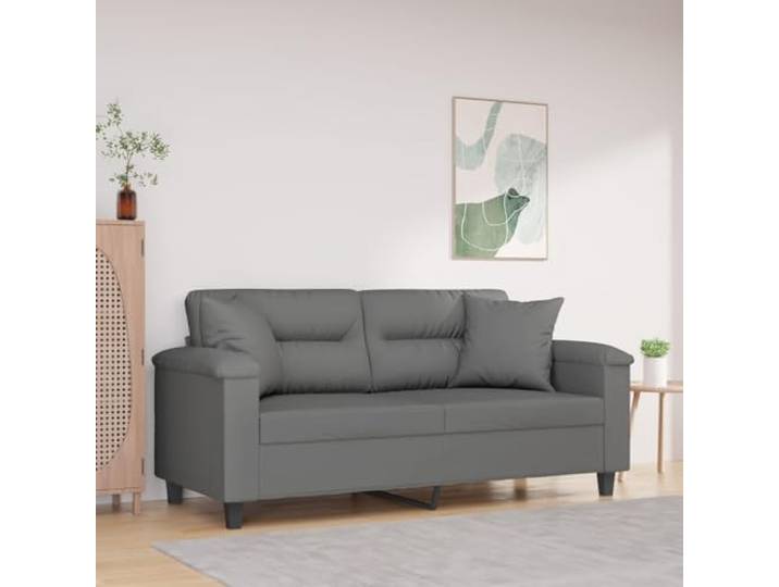 HEFZGDB 2-Sitzer Sofa Dunkelgrau 140 cm Mikrofasergewebe mit Zierkissen Modernes Design Langlebige Polsterung Robuster Metallrahmen Bequeme Sitzfläche Dekorative Elemente Stabile