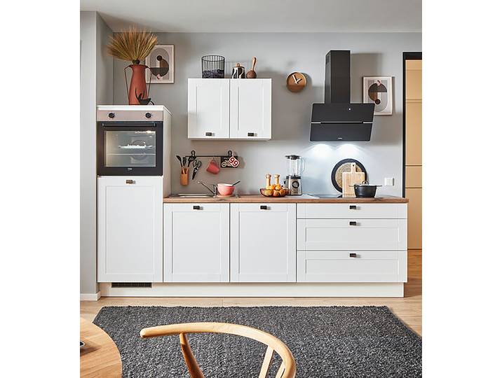 Autarke Küchenzeile Landhaus 250cm Ausrichtung links Weiß/Matt Weiß