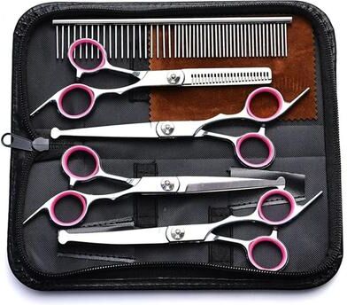 Uplift Essentials 5 in 1 Professional Safety Tip Pet Grooming Scissors Set pink