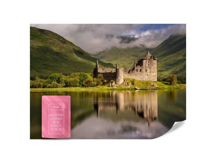 Muralo Fototapete Burgruine Kilchurn See Landschaft 3D 450x315, Grün, Braun, Grau, Beige, Papier, Landschaft/Berg, Rechteckig, 450x315 cm, Tapeten & Wandverkleidungen, Fototapeten