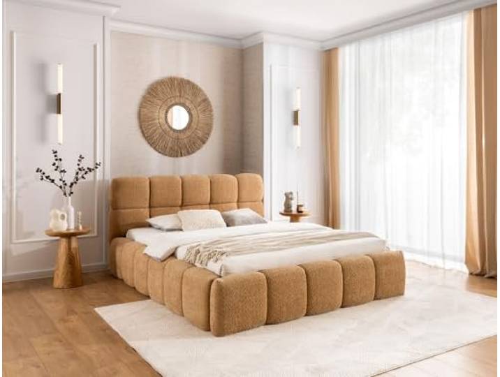 FURNISTAR Polsterbett Sofia 180x200 mit Bettkasten, Doppelbett mit Stauraum und Lattenrost, Boxspringbett-Optik, ohne Matratze, Bett - Karamellfarbe