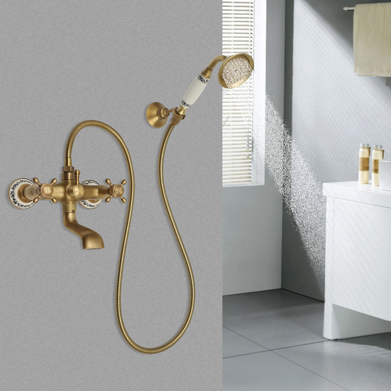Easybuy Retro badkraan mengkraan wandmodel met handdouche - Goud