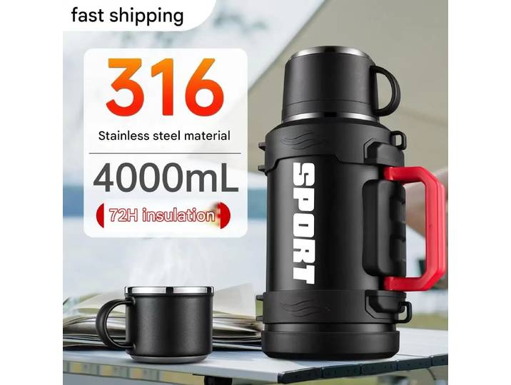 Bouteille d'eau chaude domestique en acier inoxydable 316, tasse thermos portable de grande capacité, bouteille d'eau chaude pour voiture extérieure