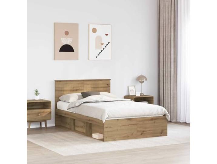 KTHLBRH Bettgestell Eiche Handwerk 120 x 190 cm Massivholz, modernes Design, konische Linien, für zeitgenössisches Zimmer
