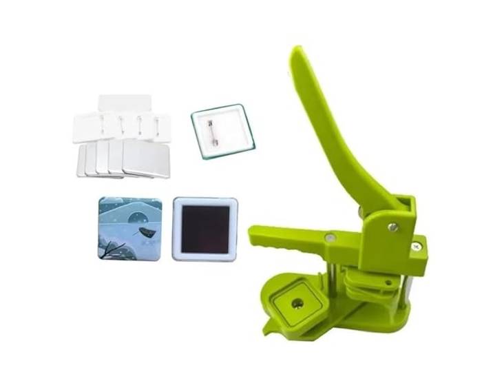 Badge Maschine Die quadratische Kühlschrank-Ausweismaschine 50 x 50 mm eignet sich zur Herstellung von Kühlschrankmagneten/Ausweisnadeln Button Press Maschine(Set)