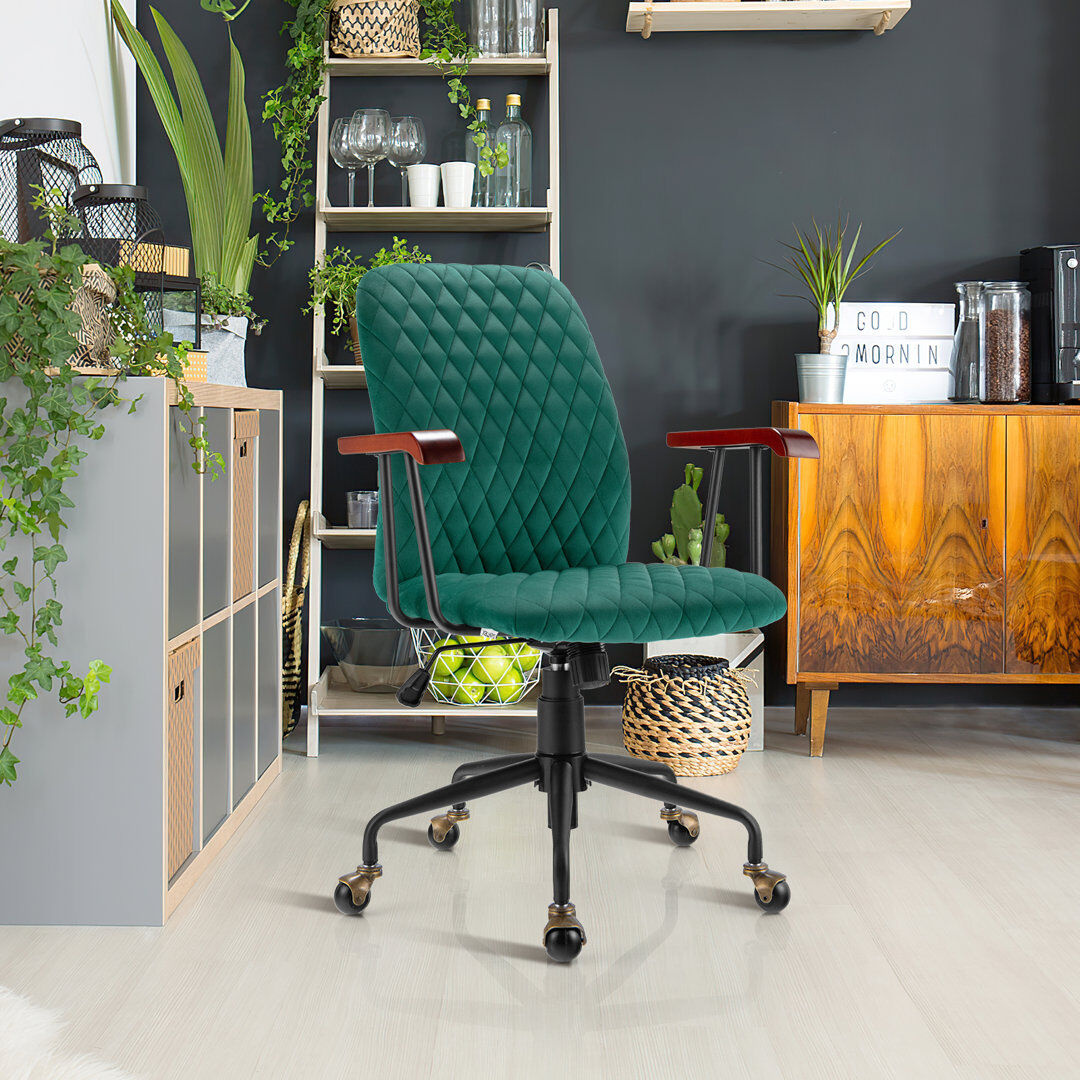 17 Stories Milaina Velvet Office Chair Green 62cm W X 61cm D
