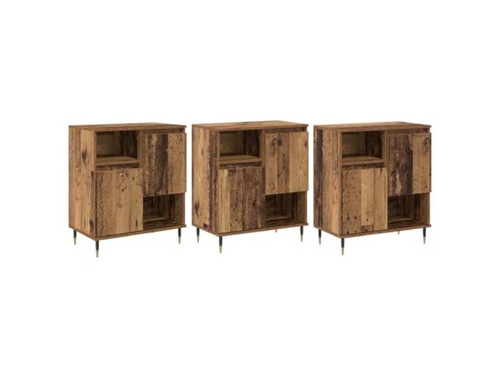 TEKGHUT Sideboards 3 STK. Altholz, Holzwerkstoff, Metallbeine, Wohnzimmer Freistehend, rechteckig, Scharniertüren, mehrere Regale, konische Metallbeine, Holzwerkstoff-Rückseite, pflegeleicht