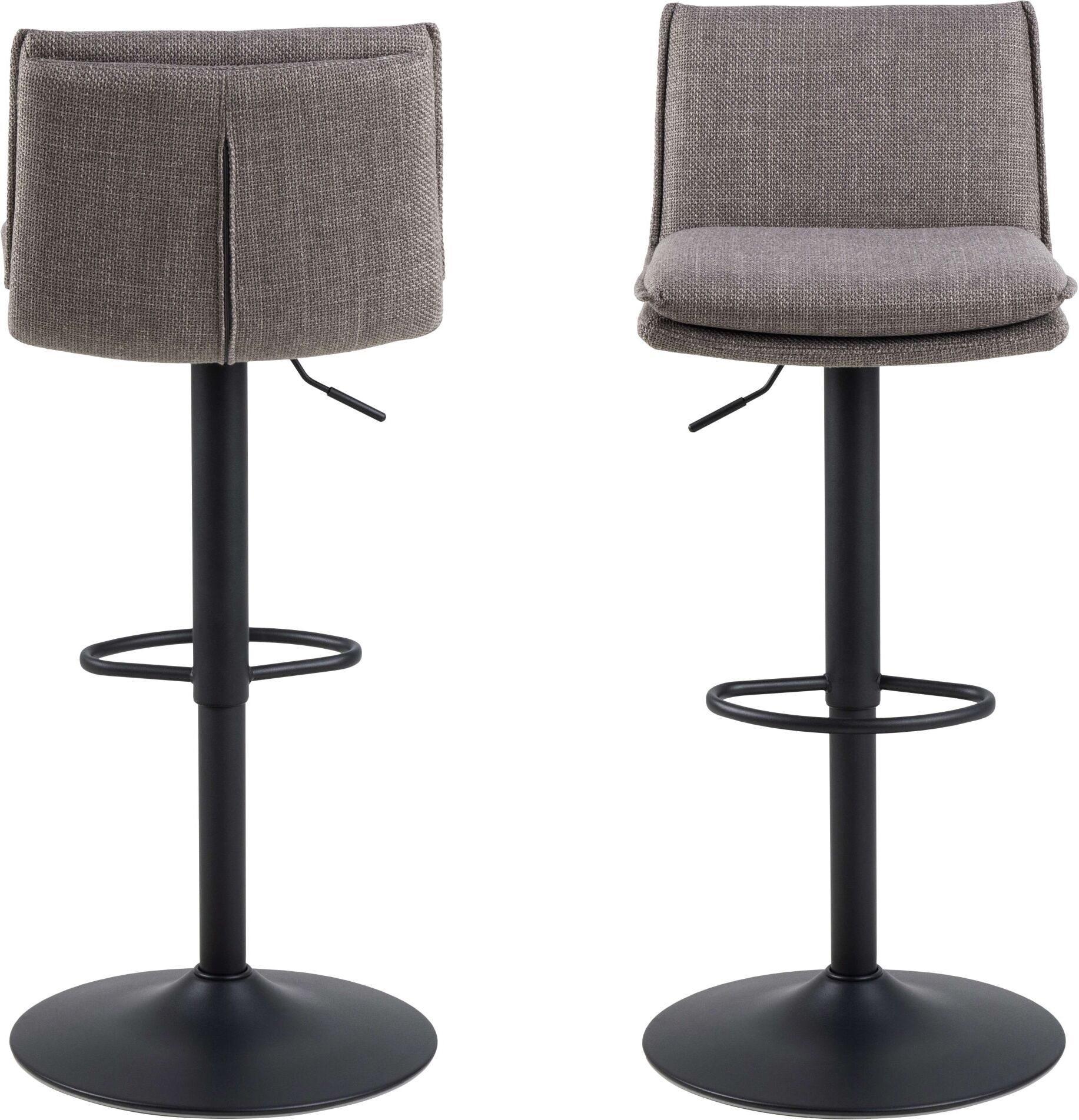 Barhocker ACTONA GROUP "Flynn Barstuhl, Höhenverstellbar", braun (graubraun), B:44cm H:107cm T:53cm, 100% Polyester, Hocker, Barhocker, gepolstert, schwarzer Trompetenfuss, Gasfeder, drehbar, 2er-Set graubraun B/H/T: 44cm x 107cm x 53cm, Luxus-Microfaser