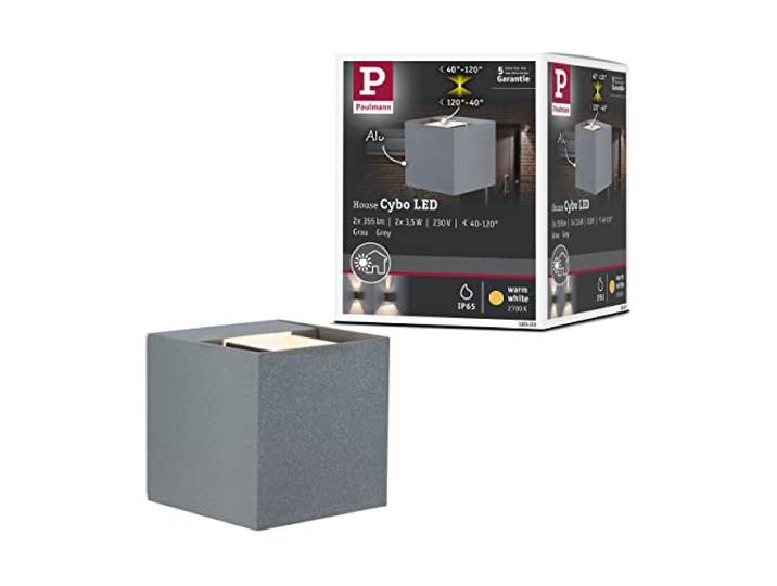 Paulmann LED Wandleuchte Cybo 2x3,5W 2700K IP65 Grau Aluminium Einzelleuchte für Außenbereich, IP65 strahlwassergeschützt, Ausstrahlwinkel individuell einstellbar, warmweiß 2700K