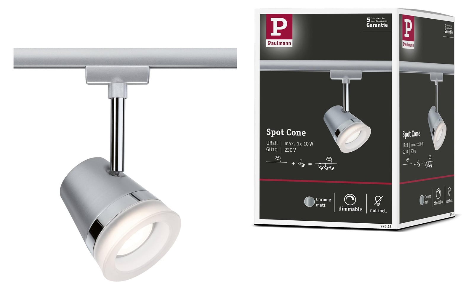 Paulmann URail spots met conische reflector, zilver/chroom, dimbaar en verstelbaar