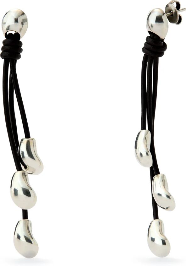 UNOde50 Pendientes largos con cuero y gotas bañadas en plata Plateado U