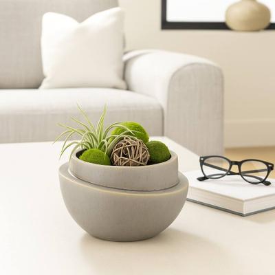 Sagebrook Home "Round Layered Decorative Bowl - Abstract Pattern - 9"", Gray - 9.0"""
