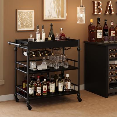 Garvee Bar Cart with Wheels, 3-Tier Serving Cart for Home, Mobile Rolling Beverage Cart with Wine Rack