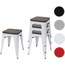 4er-Set Hocker HWC-A73 inkl. Holz-Sitzfläche, Metallhocker Sitzhocker, Metall Industriedesign stapelbar ~ weiß