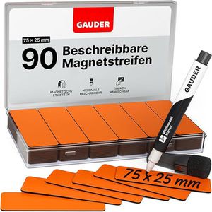 Gauder Magnetschilder ME-75x25, orange, 75 x 25mm (B/H), für Handbeschriftung, 90 Stück