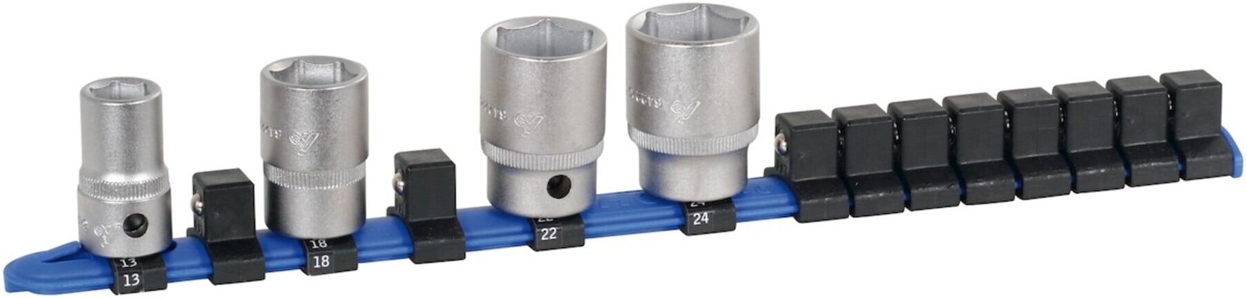 Holex Clip-Leiste für 1/2 Steckschlüssel-Einsätze mit Platz für bis zu 15 Einsätze mit 1/2 Antrieb  4015449310739 (643690)