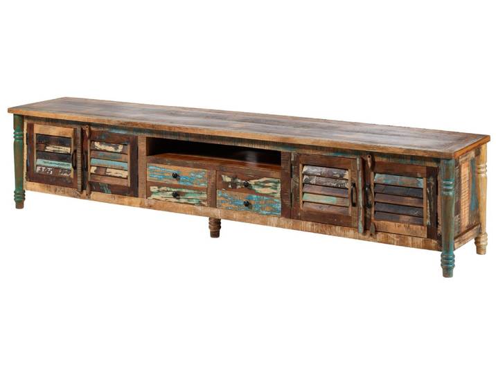 Meuble TV en Bois de récupération 260x50x55 multicolore laqué FABLE #36
