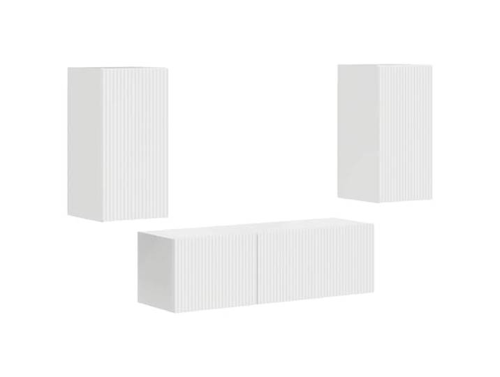KTHLBRH TV-Schrank-Set zur Wandmontage, 4-teilig, weiß glänzend Engineered Wood, Hochglanz Weiß Finish, 90° Türen, Wandmontage, Wohnzimmer