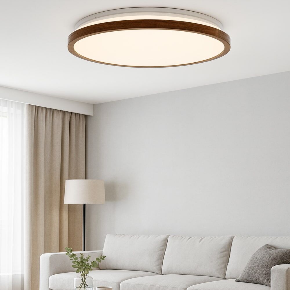 Alpinaluz Plafonnier LED 40W, acrylique et bois noyer Ø480mm Marron 48x9x48cm