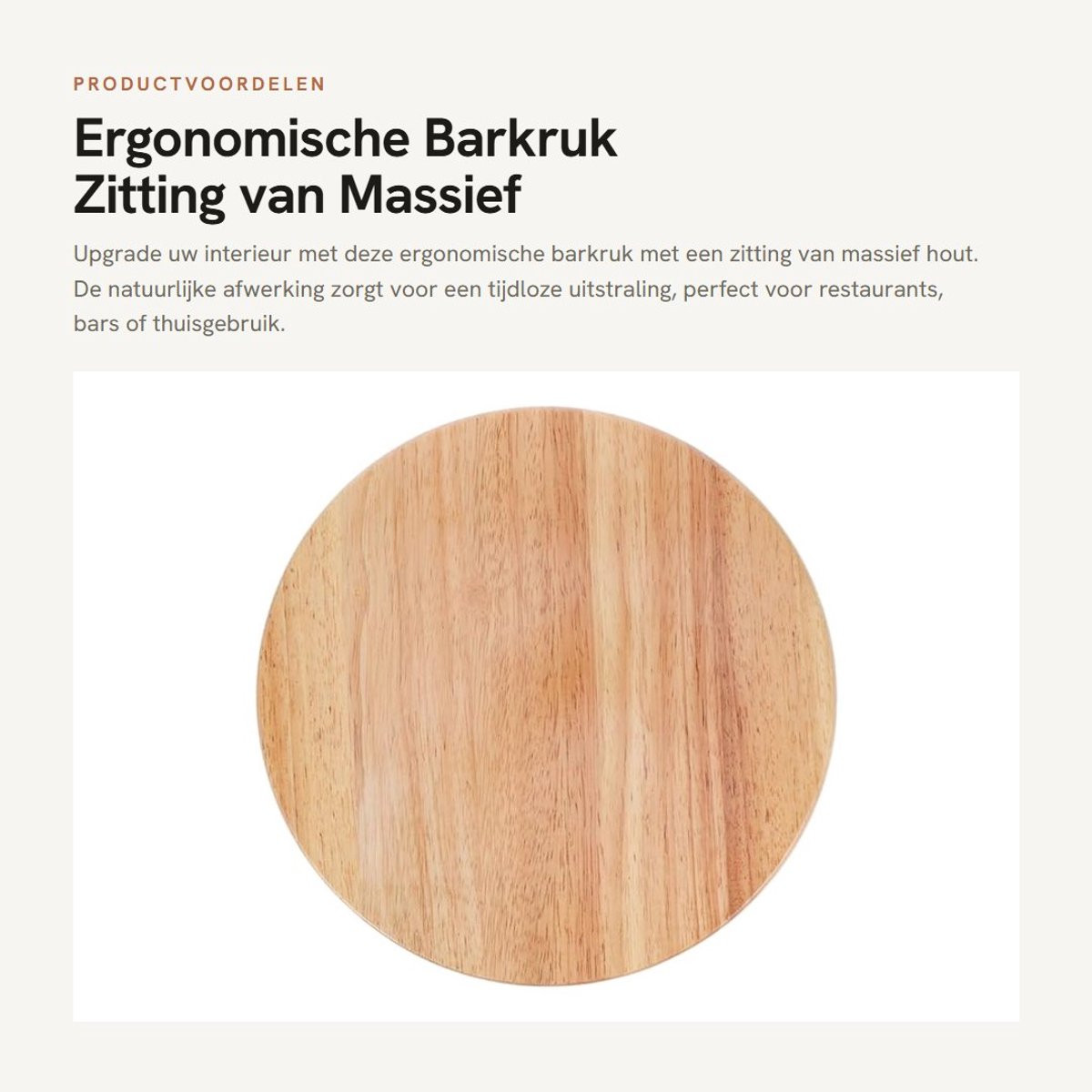 Merkloze houten barkruk met ergonomisch ontwerp en houten frame