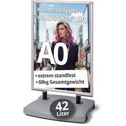 Top: 60 kg Gewicht, Kundenstopper A0 mit Wassertank 42 Liter, windfest wetterfest outdoor Werbeaufsteller A0