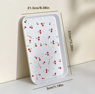 Inspire Picks WORTHBUY Cherry Pattern Serving Tray For Desserts, Jewelry & Home Organization white M