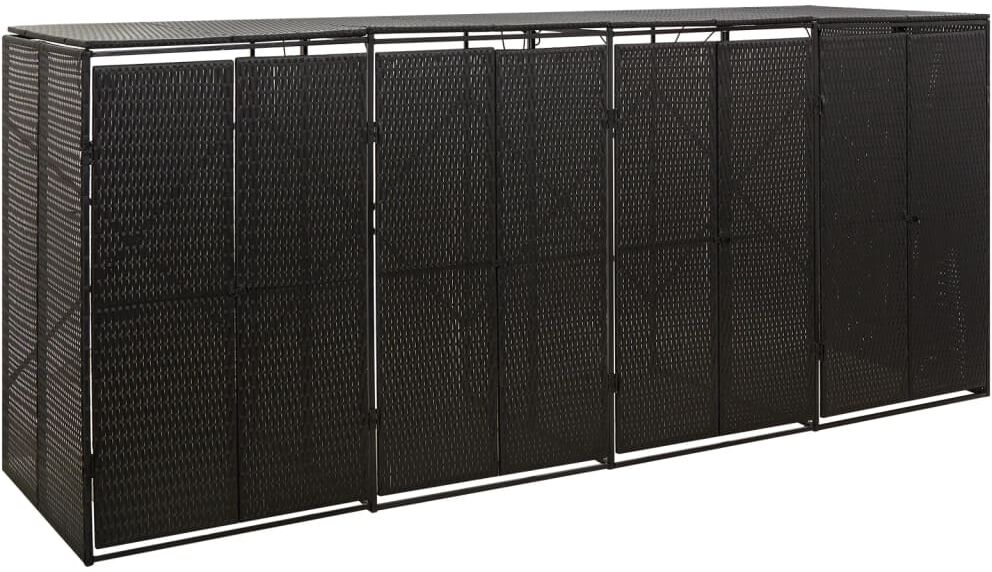 vidaXL Abri pour poubelle quadruple Noir 274x80x117 cm Résine tressée