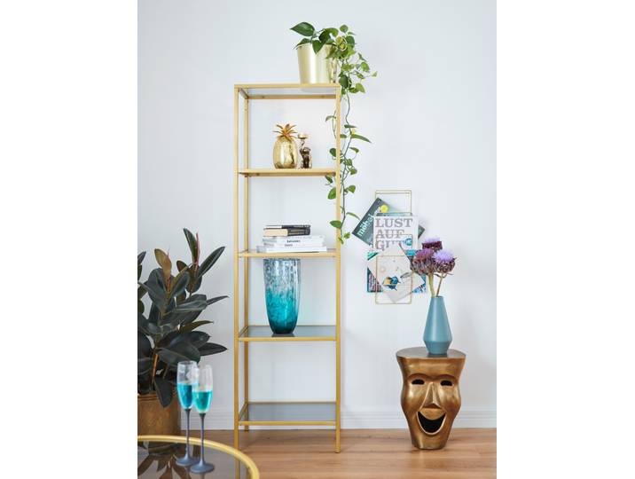 Regal PAROLI Regal , gold, B:51cm H:175cm T:36cm, Regale, Regal, Grauglas