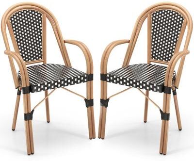 Costway Hand-Woven PE Wicker Outdoor French Bistro Chairs Set of 2-Black