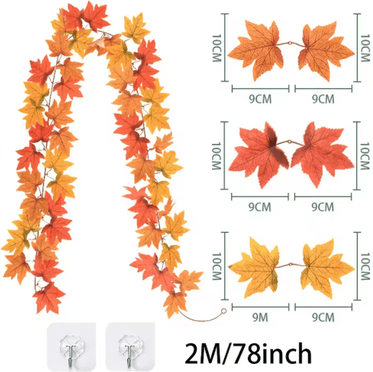 Inspire Picks 2M Artificial Maple Leaf Garland Realistic Fall Decor Vine For Home & Events 26 i 1 Pc