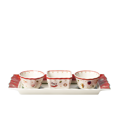 Dipschale VILLEROY & BOCH "Toy's Delight Dip Set 4tlg. 26x12x5cm", rot (rot, weiß), B:12cm H:5cm L:26cm, Porzellan, Schüsseln, Dipschale, Premium Porzellan