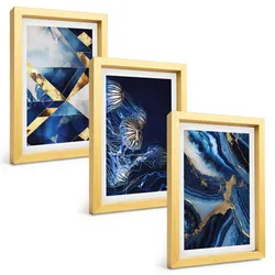 BILDER SET 3er Set - 20x30 cm Goldrahmen - Abstrakte, elegante Muster