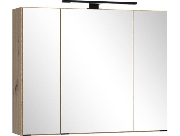 Badezimmerspiegelschrank WELLTIME CADIZ, gedämpfte Scharniere , wotaneiche, B:80cm H:64cm T:20cm, Holzwerkstoff, Schränke, Badezimmerspiegelschrank, Rundumsicht, dank besonderer Klapptechnik