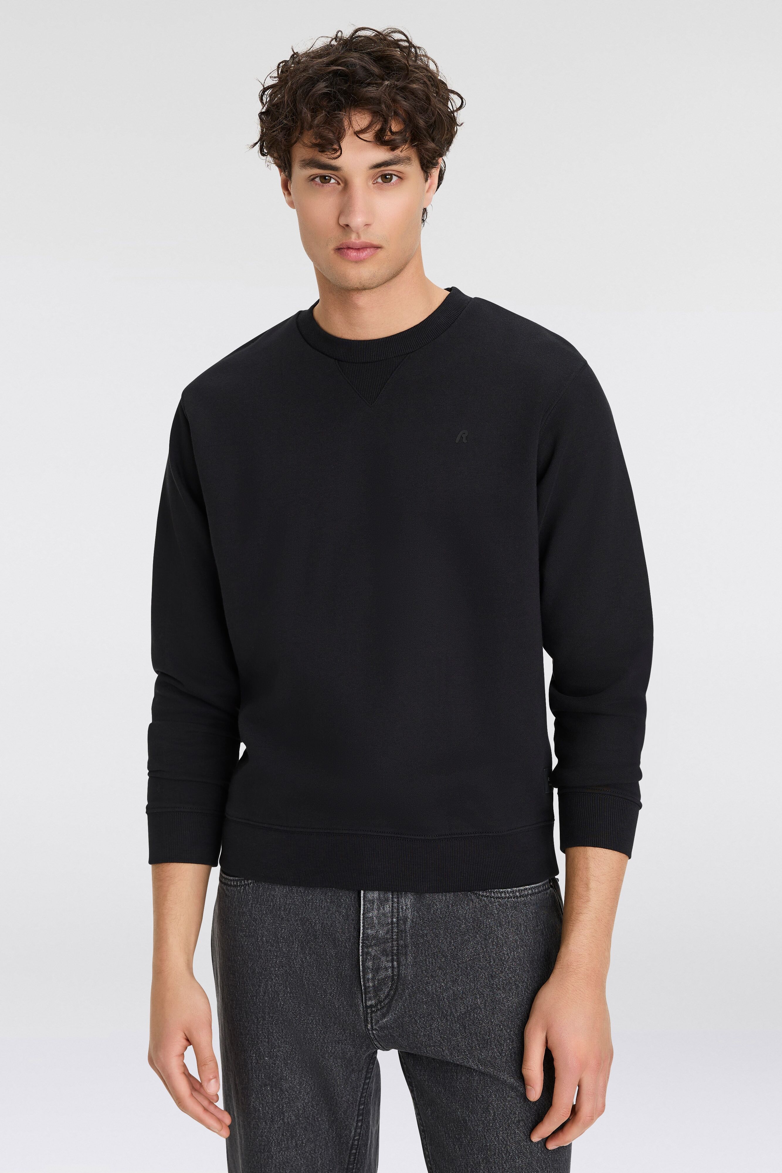 Sweatshirt REPLAY, Herren, Gr. L, schwarz, Sweatware, Obermaterial: 80% Baumwolle, 20% Polyester, unifarben, regular fit normal, Rundhals, Rippbündchen, Sweatshirts Sweatshirt, mit V-Einsatz am Halsausschnitt