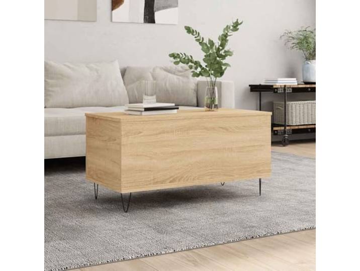 HEFZGDB Couchtisch Sonoma-Eiche 90x44,5x45 cm Holzwerkstoff Höhenverstellbar mit Stauraum Metallbeine Langlebig Vielseitig Beistelltisch Wohnzimmertisch