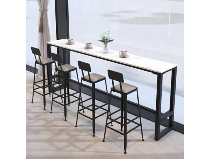 Moderner Sinterstein‑Bartisch, Schmaler Stehtisch M. Metallgestell F. Küche Schmaler rechteckiger Stehtisch mit stabilem Metallrahmen für Außen‑Bistros, Restaurants und Cafés – ohne Hocker