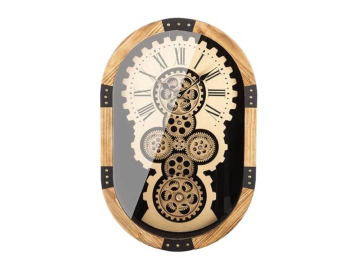 Casablanca Lado Horloge Murale Ovale 58 cm x 39 cm Motif Roue dentée Plastique MDF/métal Doré/Noir Piles Non incluses