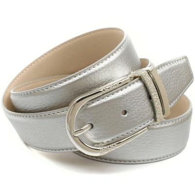 Ledergürtel ANTHONI CROWN, Damen, Gr. 80, silber (silberfarben), Leder, unifarben, Gürtel Ledergürtel, mit Fashion Dornschließe