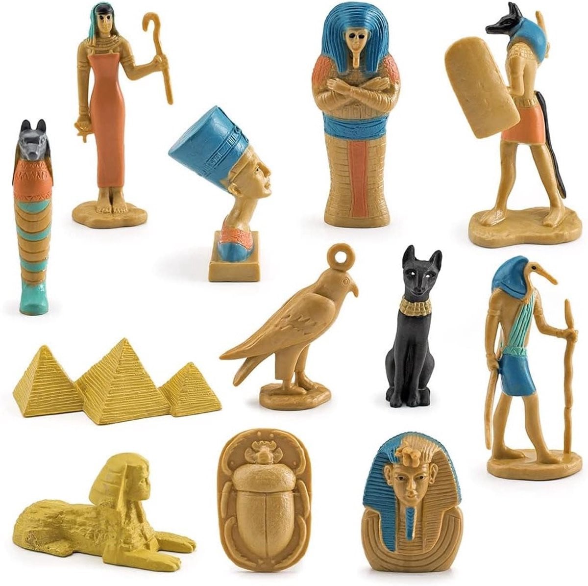 Set van 12 Miniatuur Beeldjes van Egyptische Goden en Godinnen in Antieke Stijl van PVC