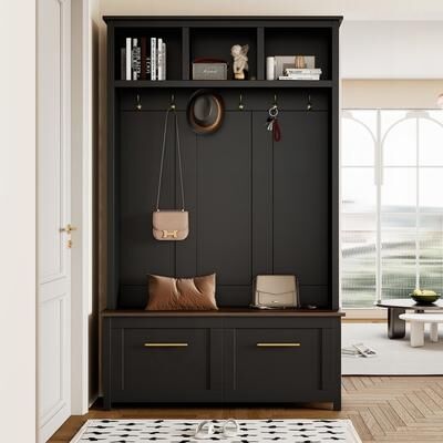 Versatile 4-in-1 Hall Tree with 6 Golden Hooks