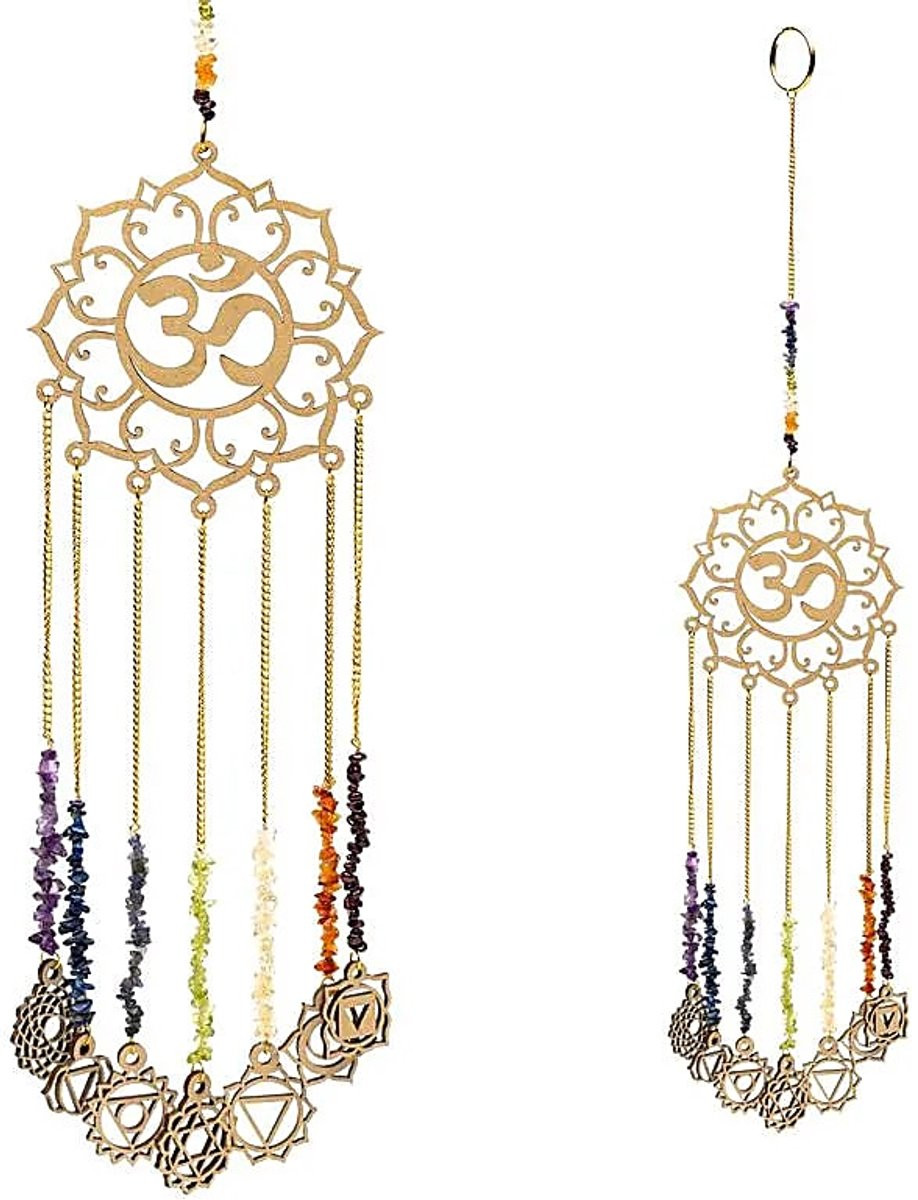 Feng Shui decoratie OHM Chakra symbolen, Ophangbaar, 46 x 10,5 cm