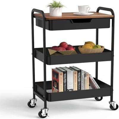 No "3 Tier Rolling Cart with Drawer - 12""D x 4""W x 17""H"