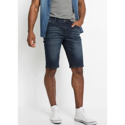 Bermudas BONPRIX, Herren, Gr. 48, N-Gr, blau (dunkelblau denim), Obermaterial: 98% Baumwolle, 2% Elasthan, slim fit, Hosen Bermudas, mit Used-Effekt, aus Baumwolle und Elasthan, schmale Passform