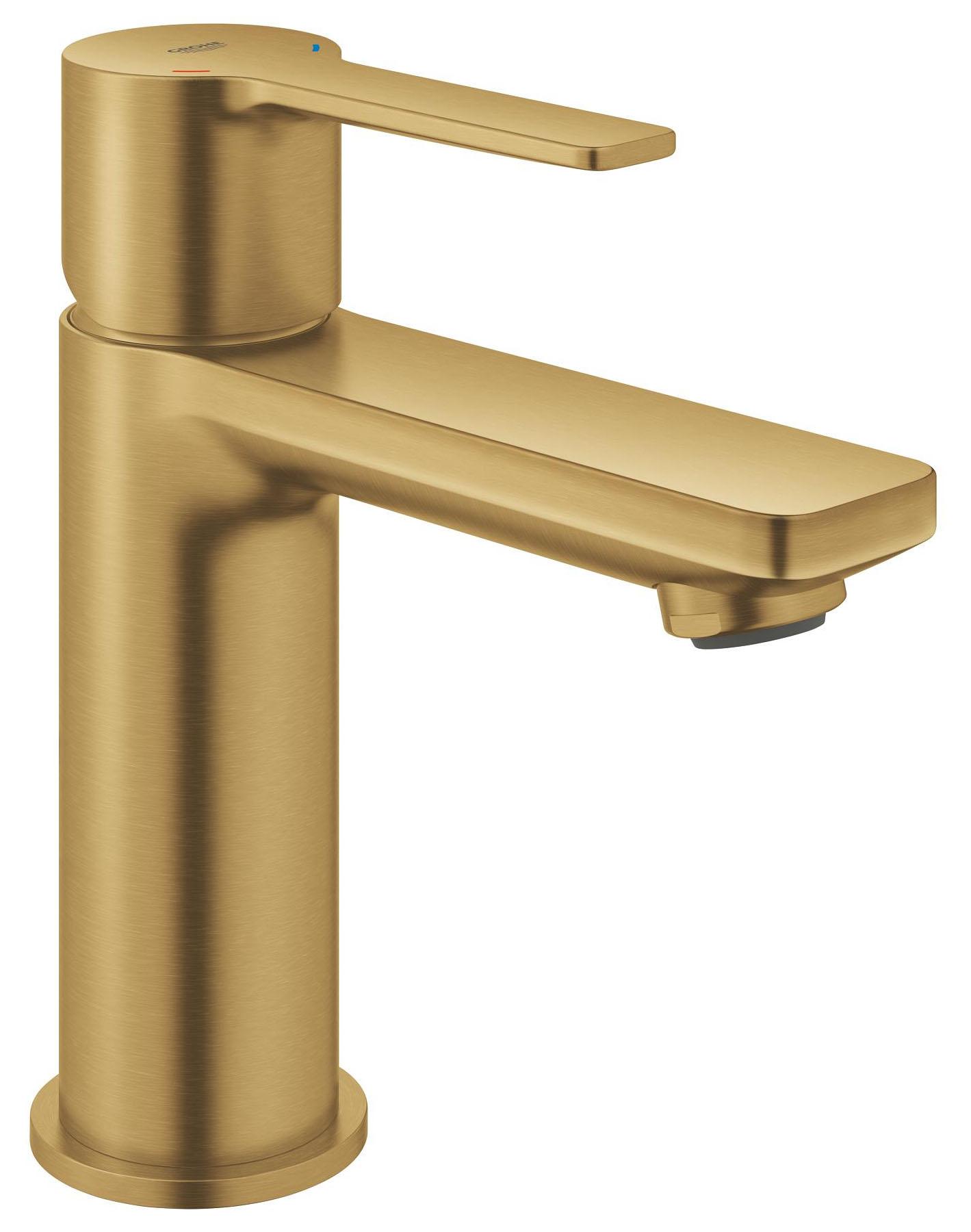 GROHE Einhebelmischer für Waschtisch, Lineare Serie, Größe XS - Abfluss mit Klick-Klack-Mechanismus - Cool Sunrise gebürstet - 23791GN0