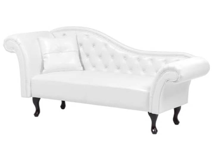 Beliani Linksseitige Chaiselongue Weiß Kunstleder im Chesterfield Style Abgesenkt, Schaumstoff-Füllung, Wellenfederung, Sitzhöhe 39 cm, Belastbarkeit 180 kg, 188 x 59 x 87 cm, 100% Kunstleder